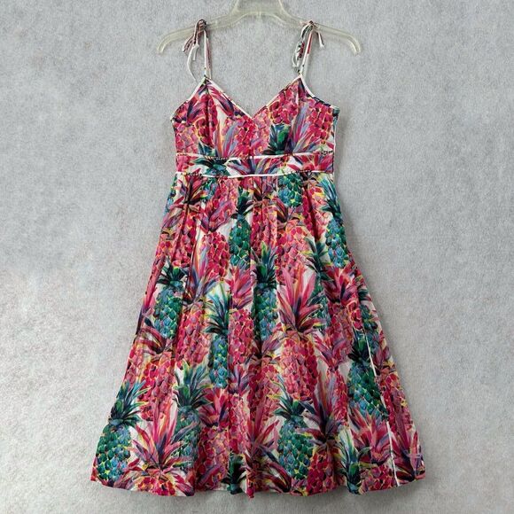 J Crew Midi Dress Womens 6 Spaghetti Strap Ratti Painted Pineapple G5138‎ - Picture 1 of 12